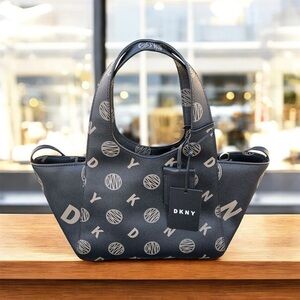 BLACK DKNY & TAUPE LOGO MEDIUM TOTE HANDBAG REMOVABLE SHOULDER STRAP NWT $400